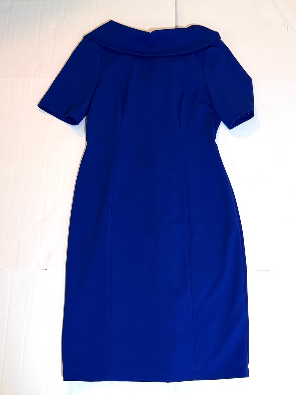 Adrianna Papell Cobalt Roll Neck Sheath Dress V Back Wedding Career Gala Size 10 - Picture 7 of 14